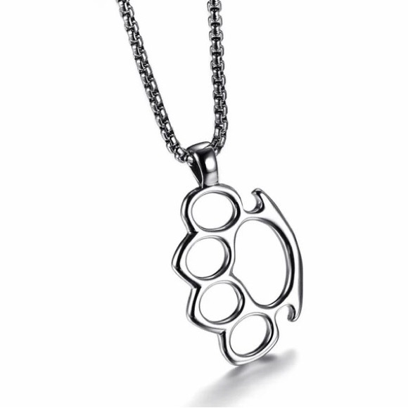 Mens Necklace,Stainless Steel Knuckles Pendant Necklace, Mens Jewelry - Picture 2 of 6
